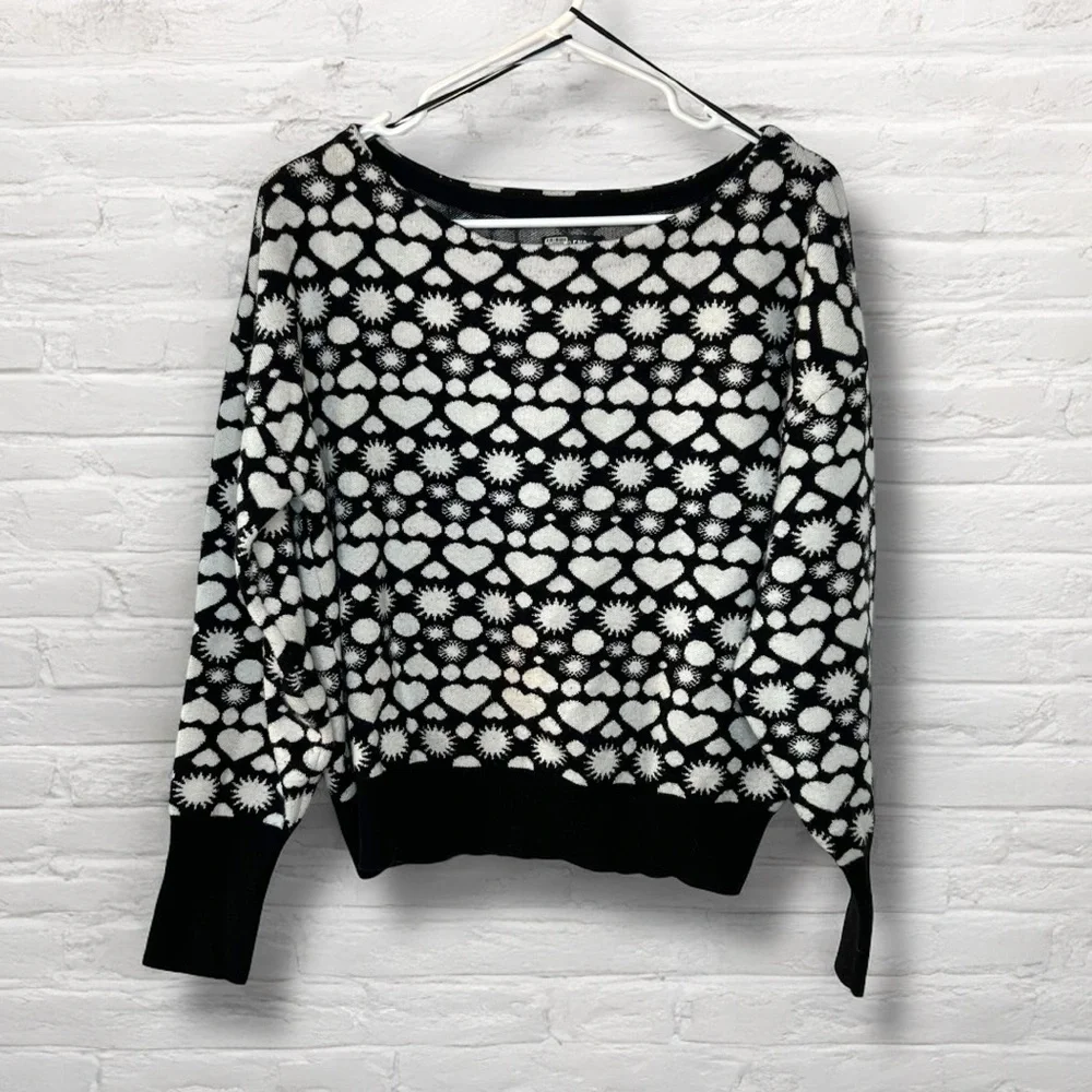 ⭐️ Maeve Anthropologie Sunshine in my Heart Cozy Sweater Black White Sun MEDIUM - Picture 5 of 14